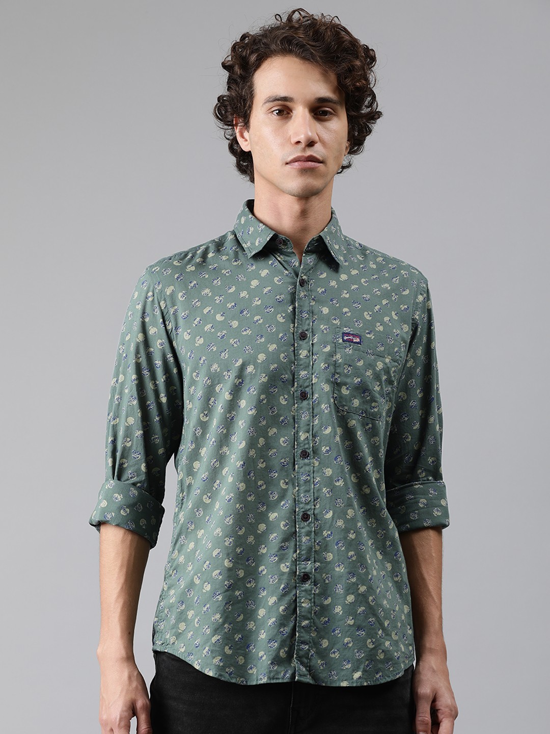 

U.S. Polo Assn. Denim Co. Men Olive Green & Beige Slim Fit Printed Casual Shirt