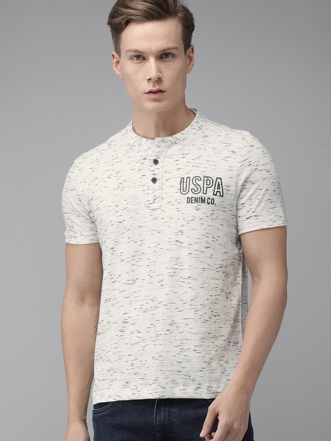 

U.S. Polo Assn. Denim Co. Men White Printed Henley Neck T-shirt
