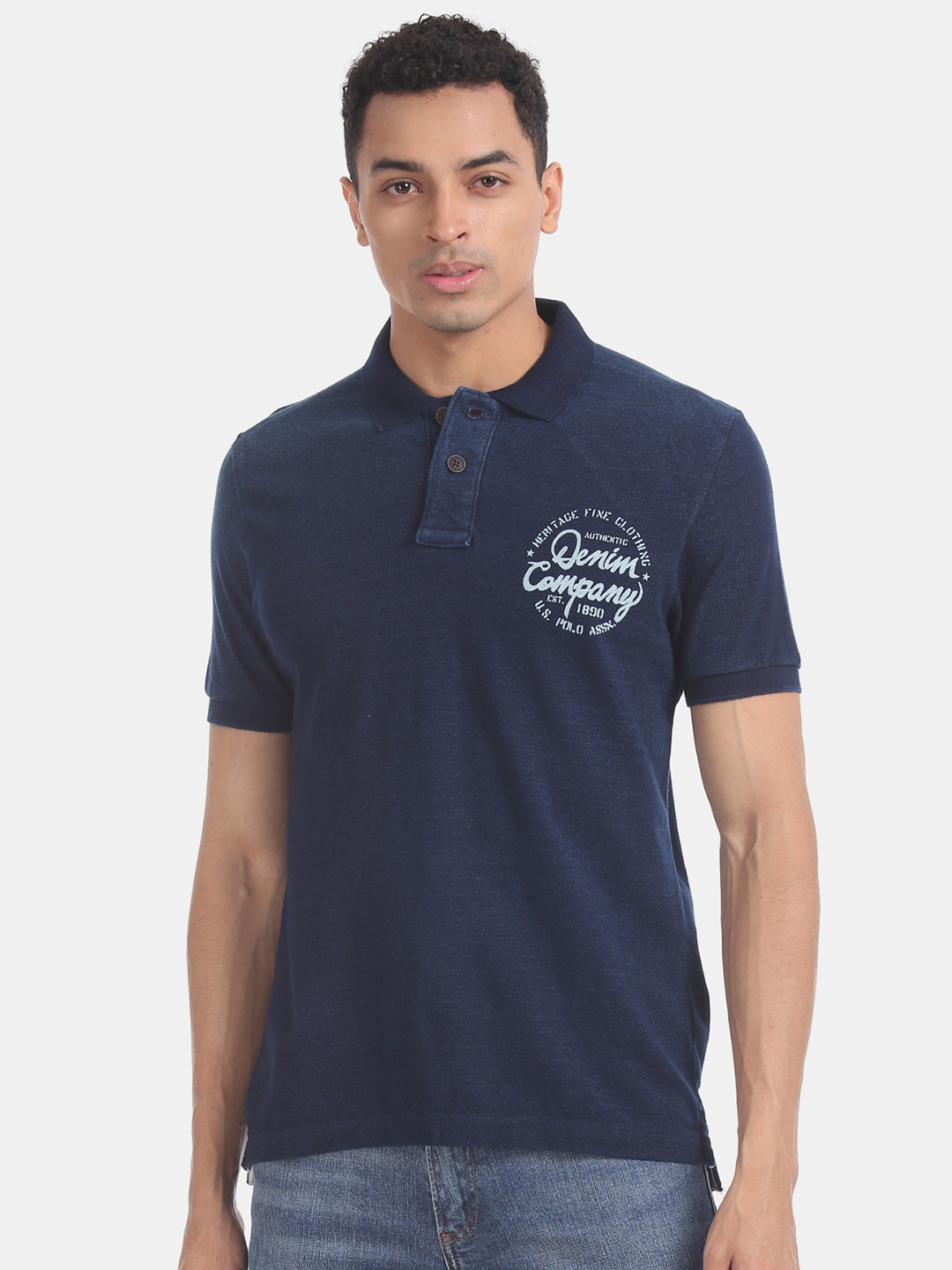 

U.S. Polo Assn. Denim Co. Men Blue Solid Polo Collar T-shirt