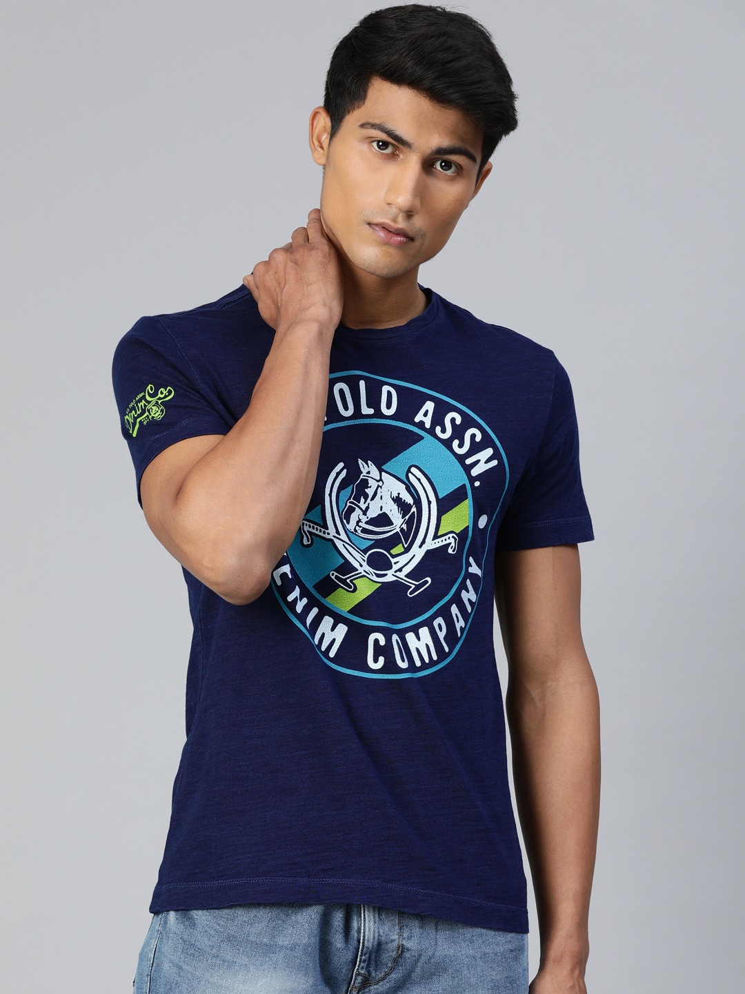 

U.S. Polo Assn. Denim Co. Men Navy Blue Printed Round Neck Pure Cotton T-shirt