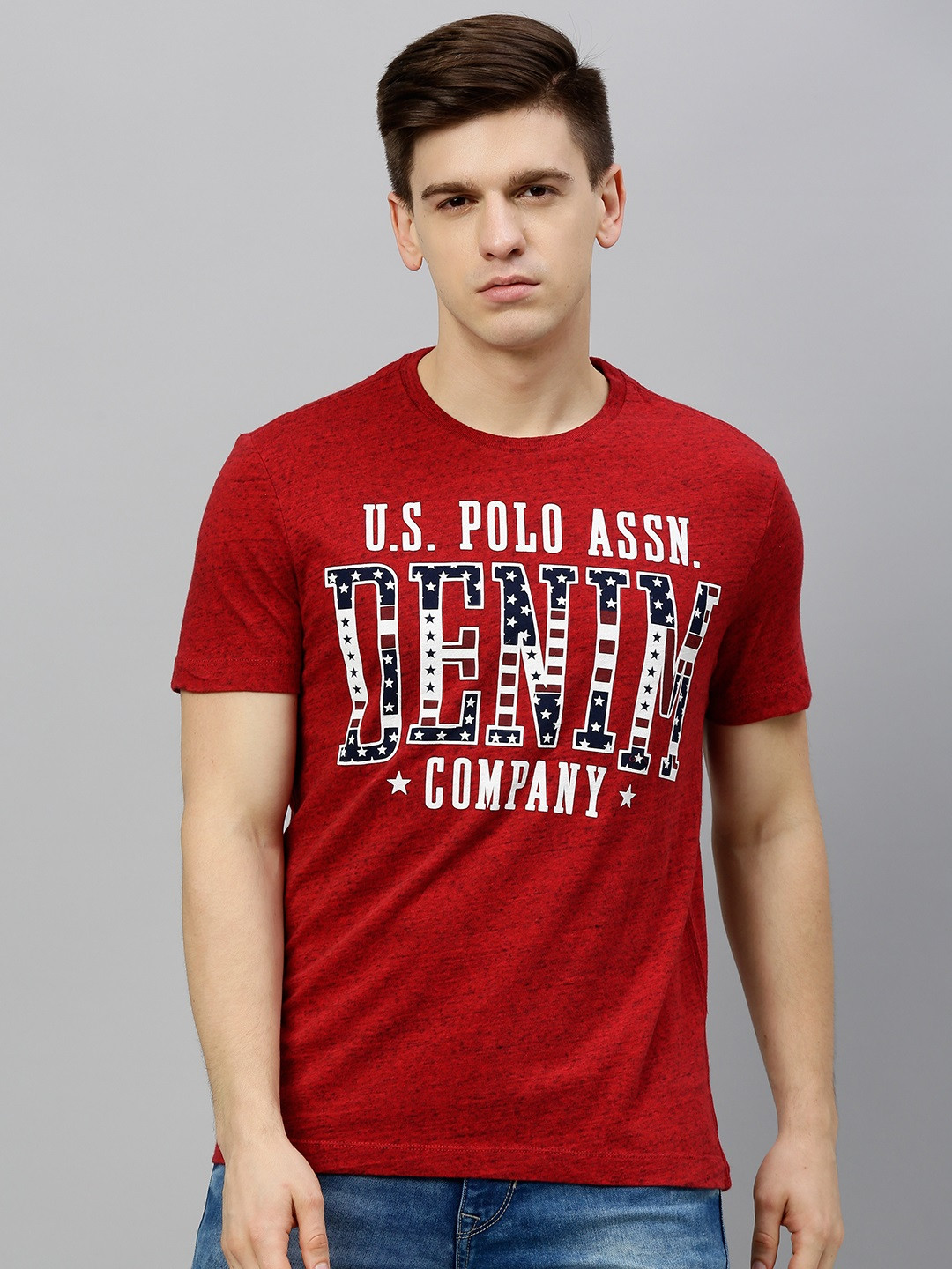 

U.S. Polo Assn. Denim Co. Men Red Printed Round Neck T-shirt