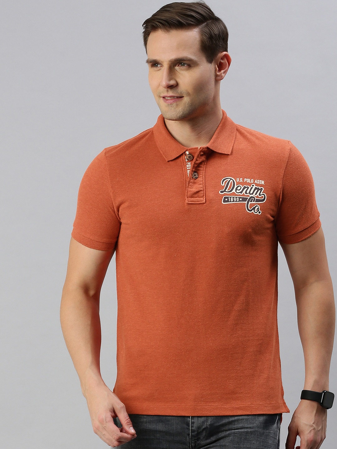 

U.S. Polo Assn. Denim Co. Men Orange Solid Polo Collar T-shirt