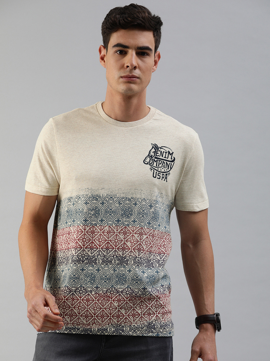 

U.S. Polo Assn. Denim Co. Men Grey Printed Round Neck T-shirt