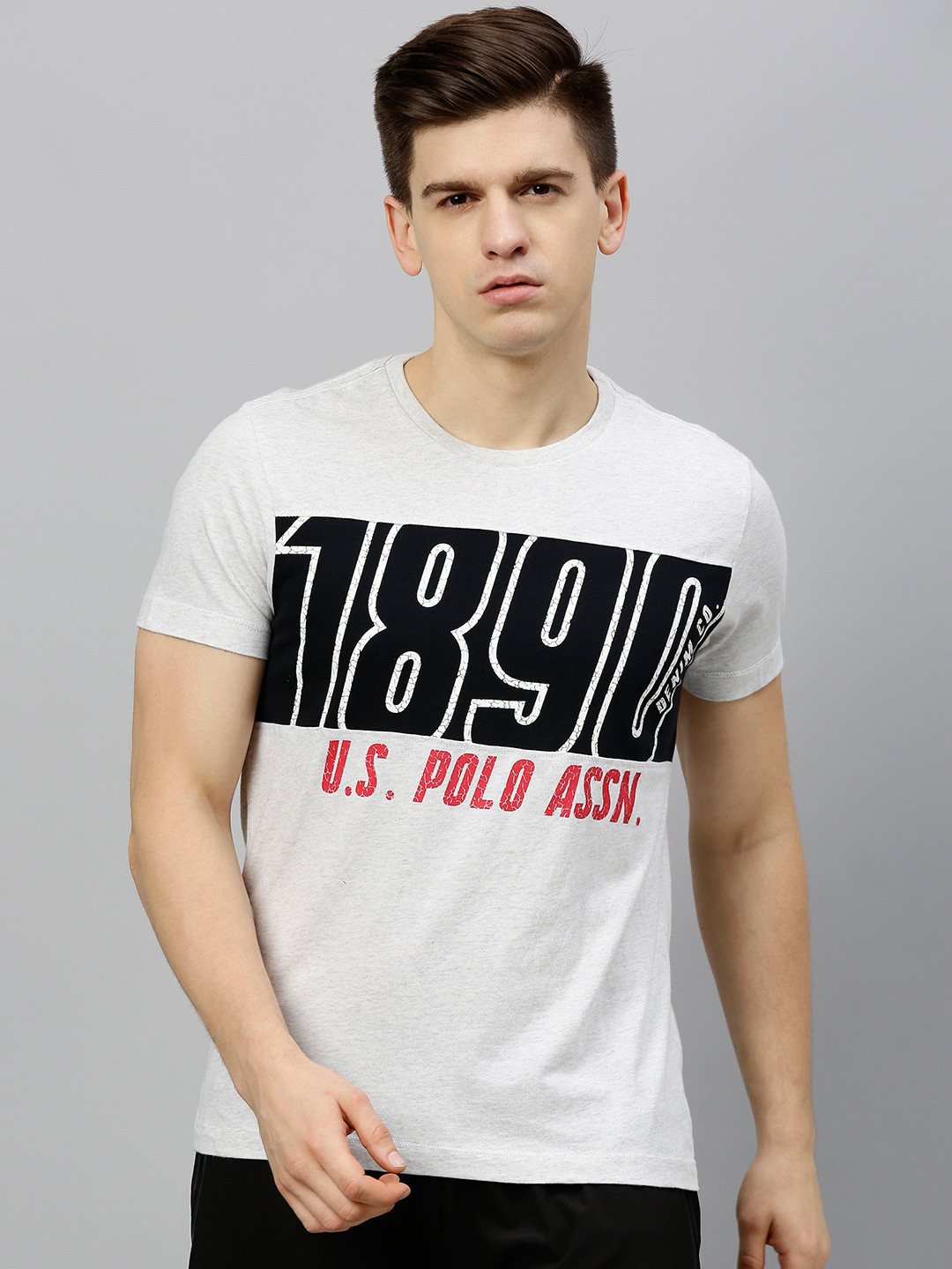 

U.S. Polo Assn. Denim Co. Men White Printed Round Neck Pure Cotton T-shirt