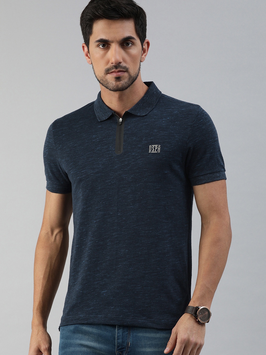 

U.S. Polo Assn. Denim Co. Men Navy Blue Solid Polo Collar T-shirt