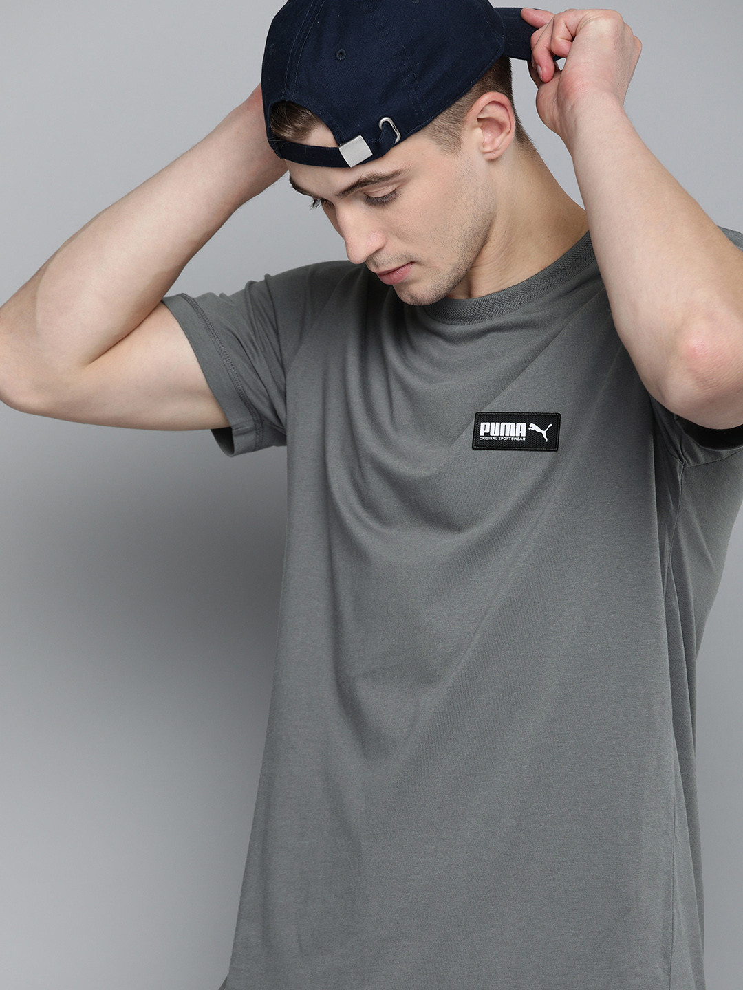 

Puma Men Grey Solid FUSION Relaxed Fit Round Neck Pure Cotton T-shirt