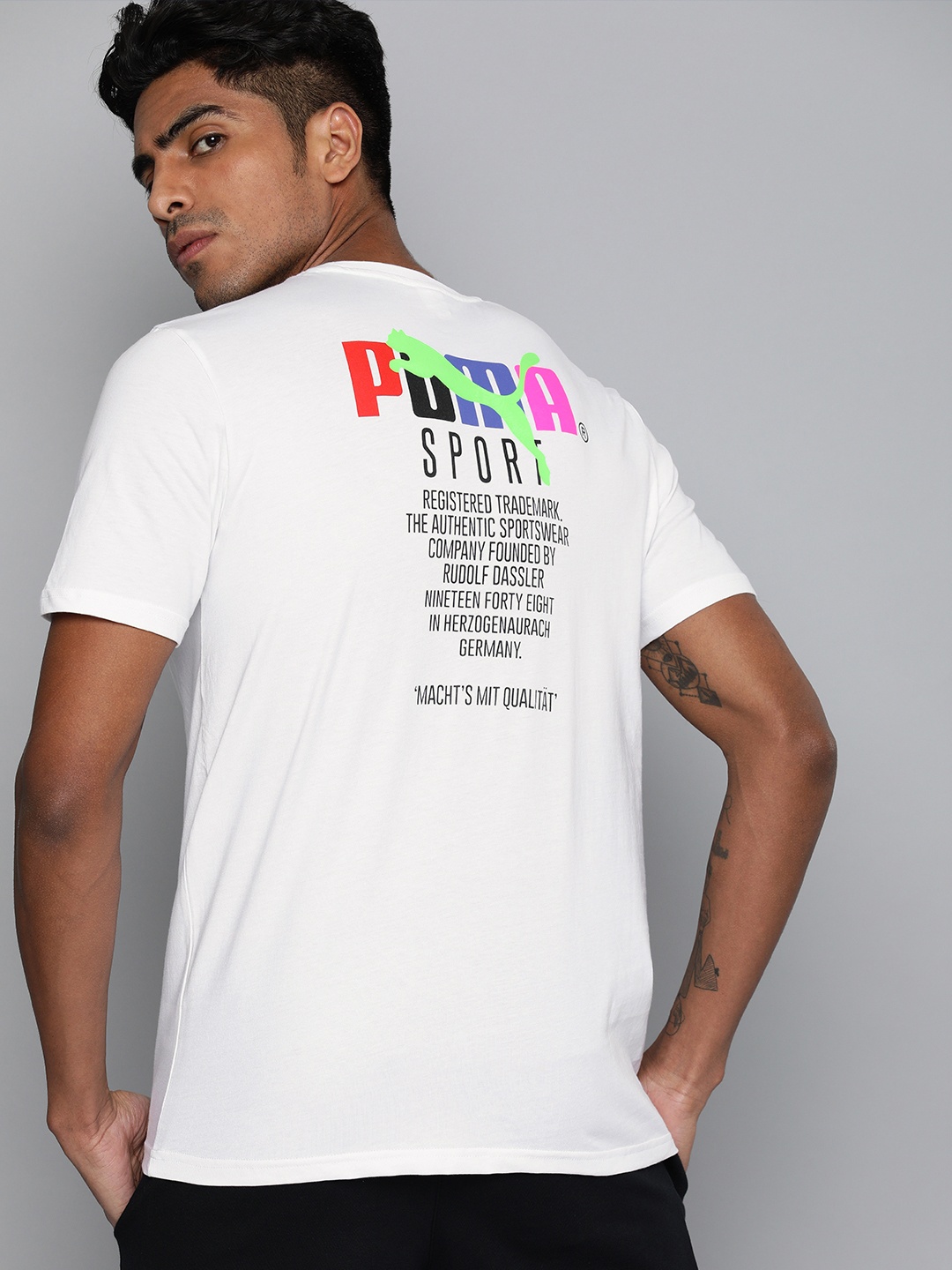 

Puma Men White Printed Graphic TFS Round Neck Pure Cotton T-shirt