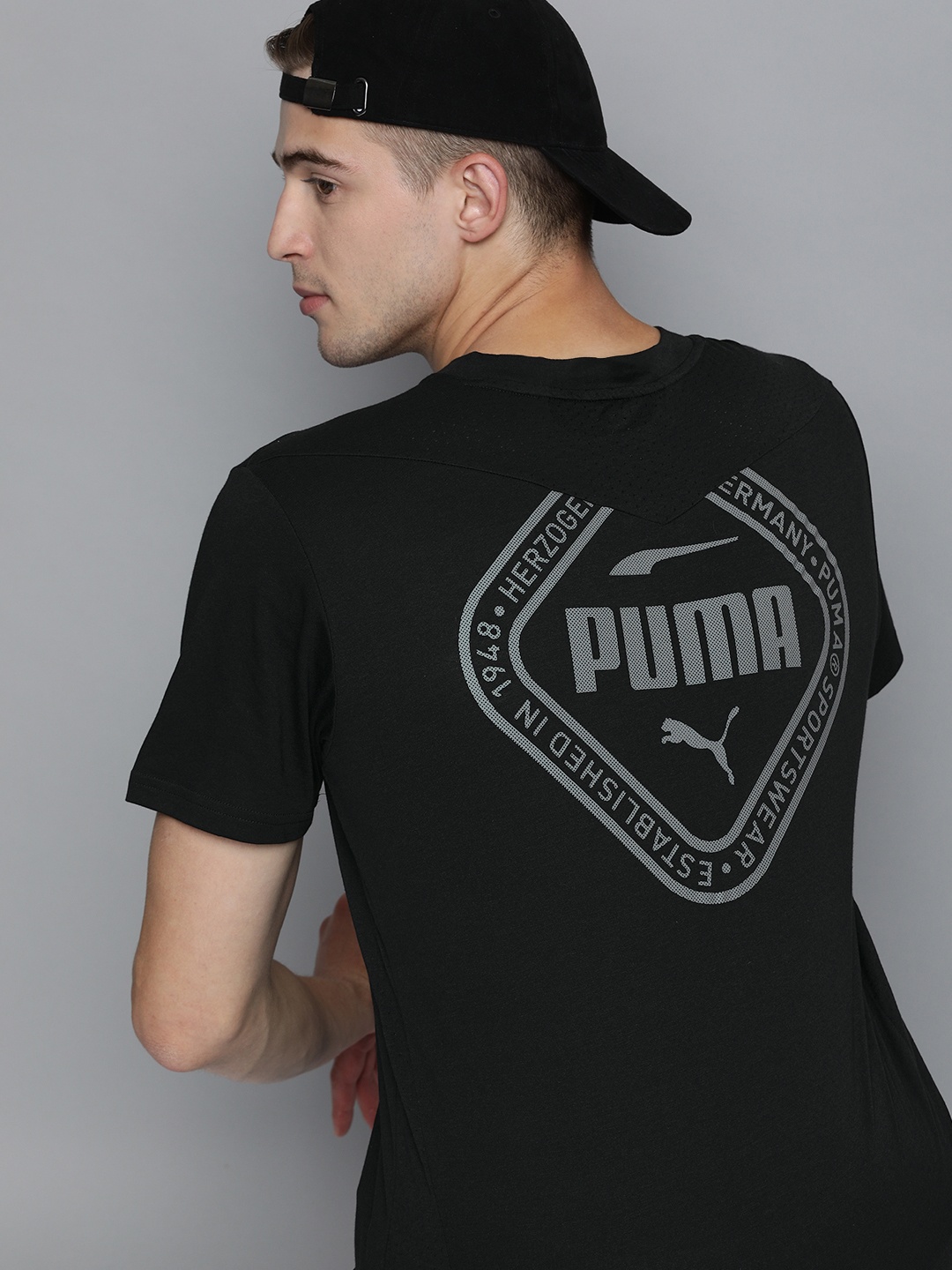 

Puma Men Black Drycell Collective Triblend Back Printed Round Neck Running T-shirt