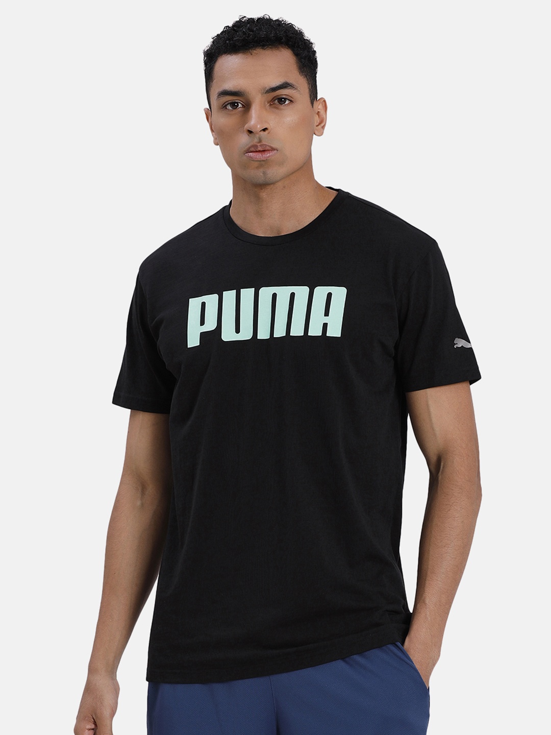 

Puma Men Black Brand Logo Print Short Sleeve Men's Tshirt