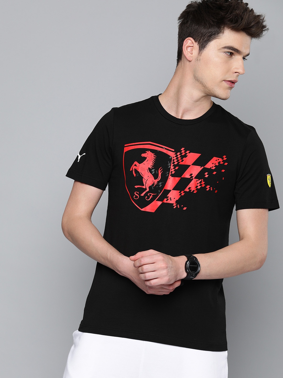 

PUMA Motorsport Men Black Red SF Big Shield Printed Round Neck Pure Cotton T-shirt