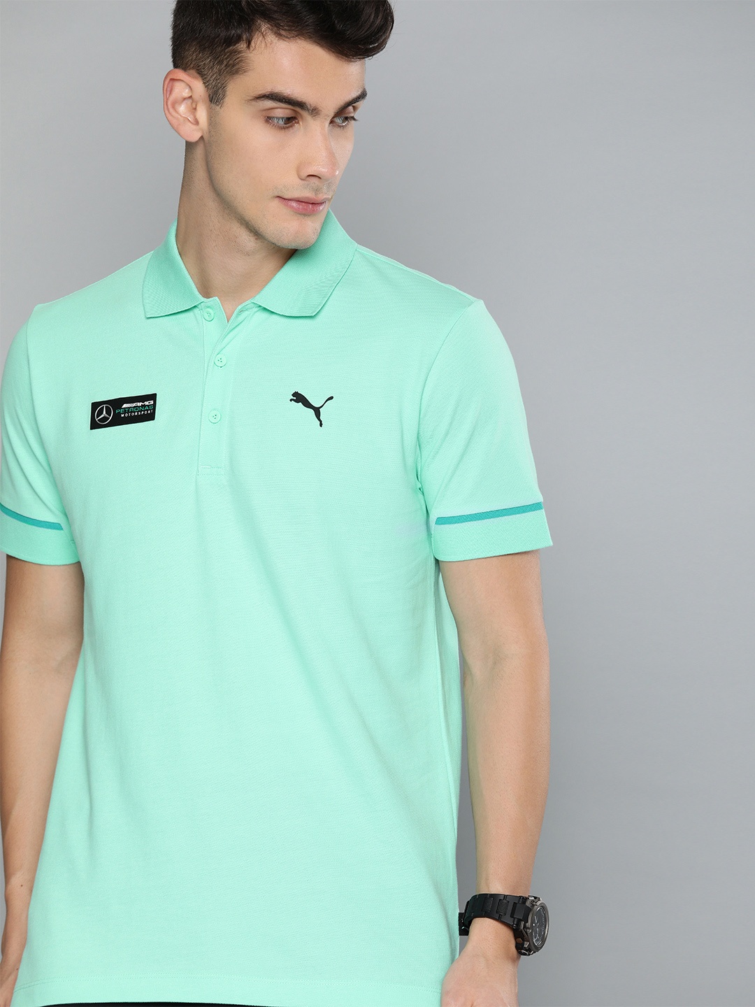 

PUMA Motorsport Men Green Solid MAPM AMG Petronas Polo Collar Pure Cotton Motorsports T-shirt