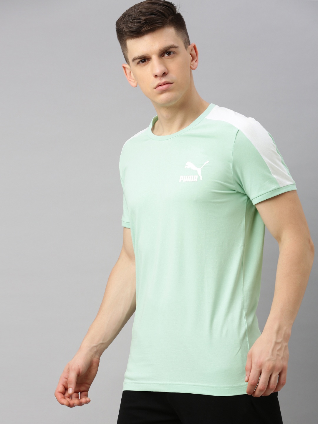 

Puma Men Sea Green Solid Round Neck Iconic T7 Slim T-shirt