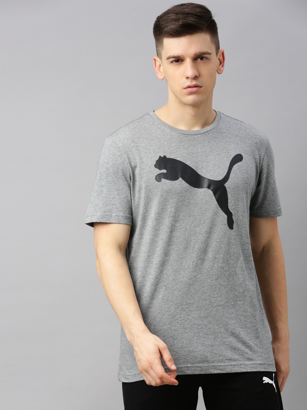 

Puma Men Grey Printed Round Neck Pure Cotton T-shirt