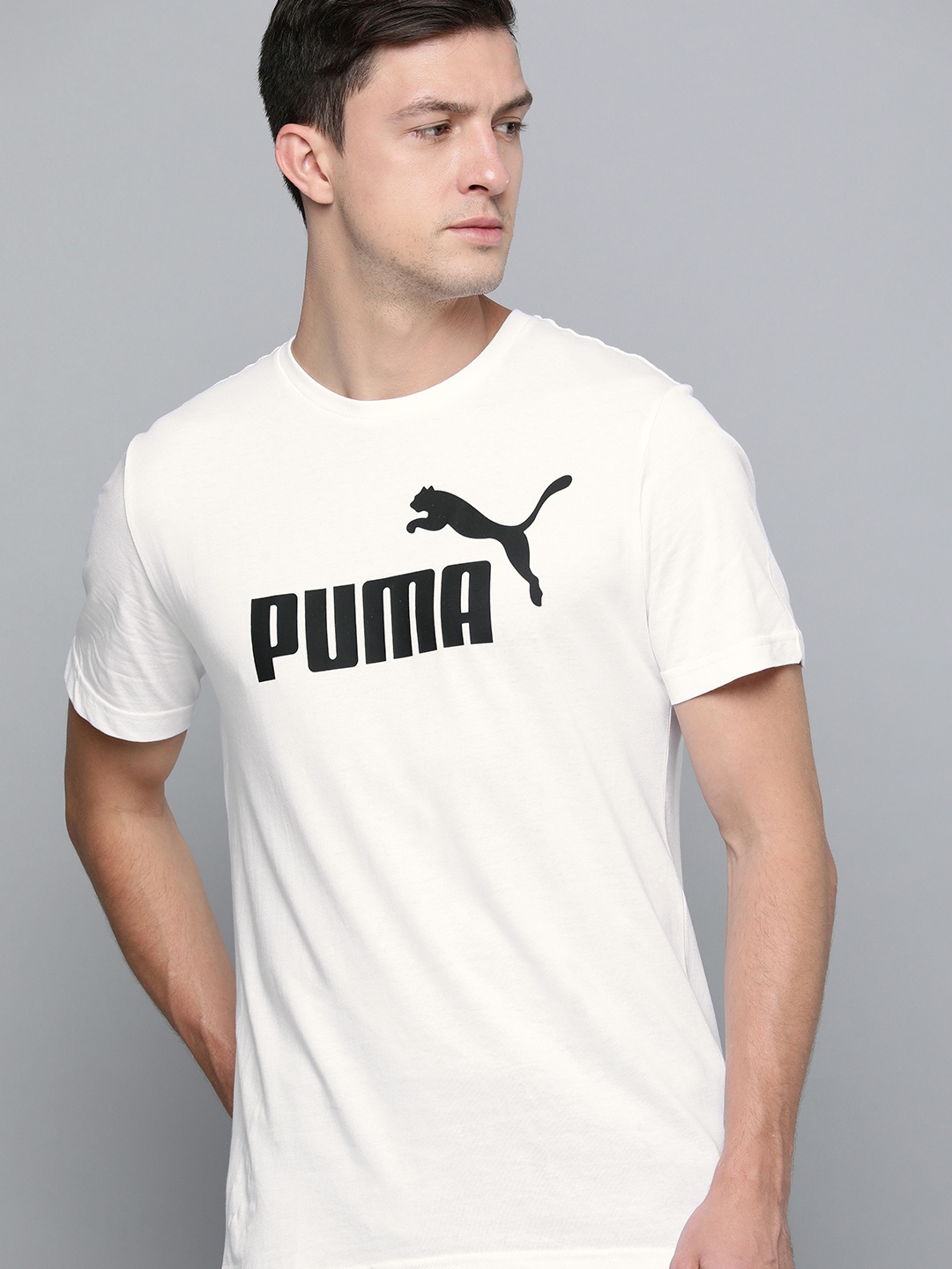 

Puma Men White Black Printed Pure Cotton T-shirt
