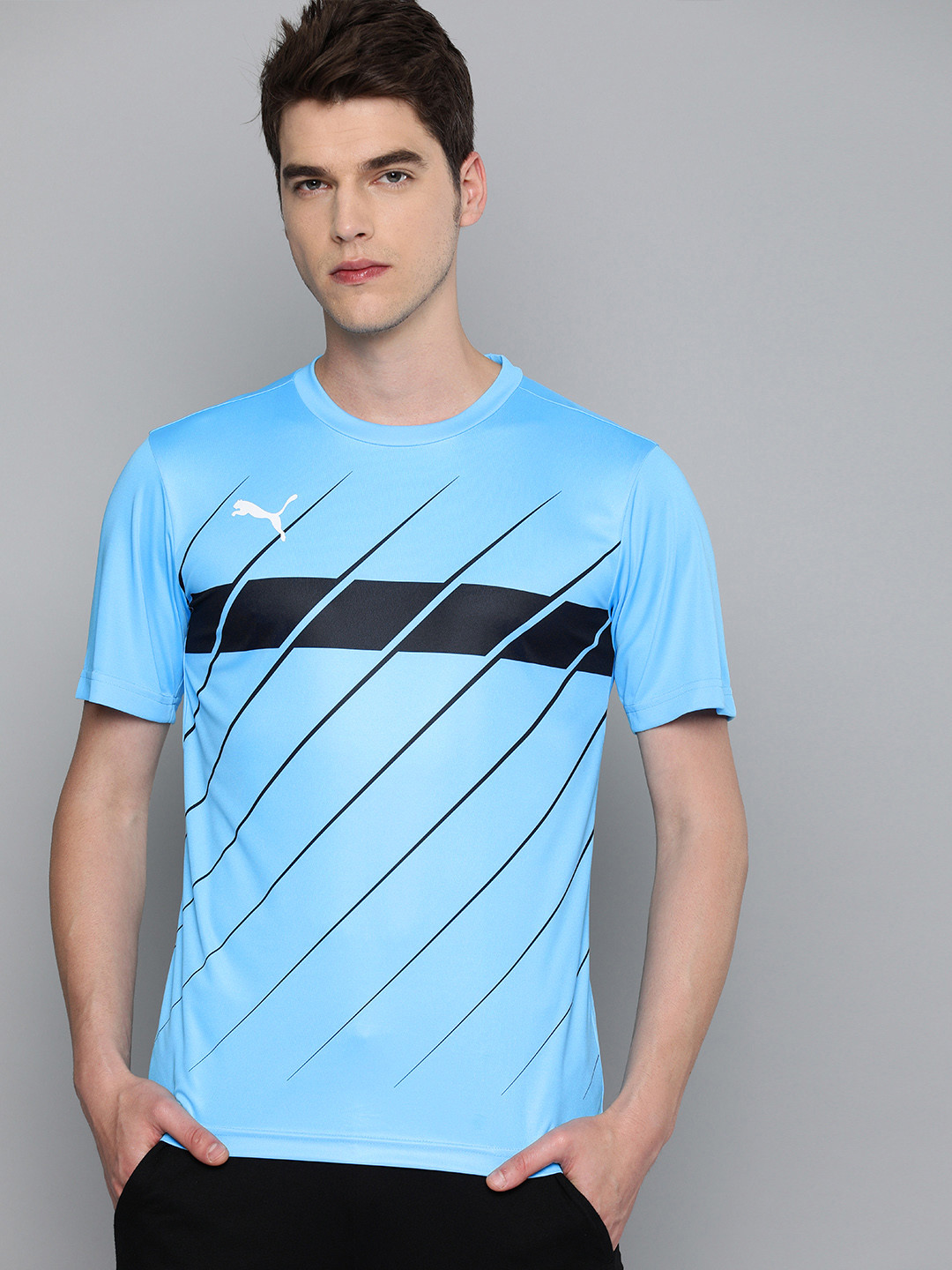 

Puma Men Blue & Black Printed DryCell PLAY Graphic Round Neck T-shirt