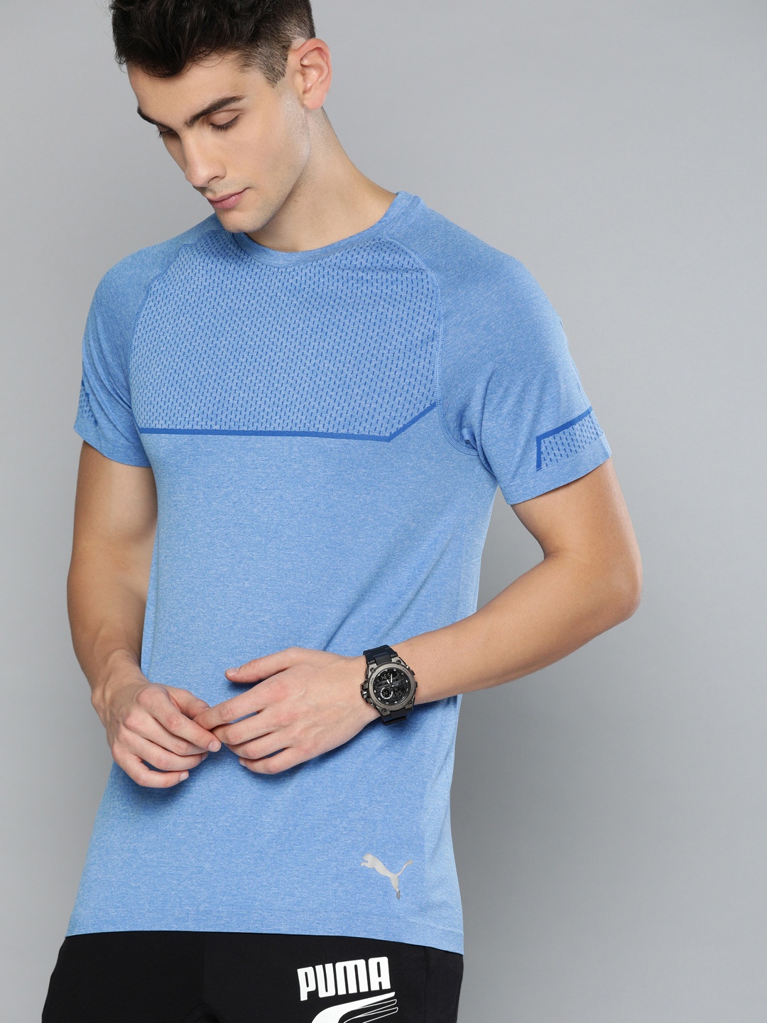 

Puma Men Blue Self Design Evoknit DryCELL Energy Seamless Training & Running T-shirt