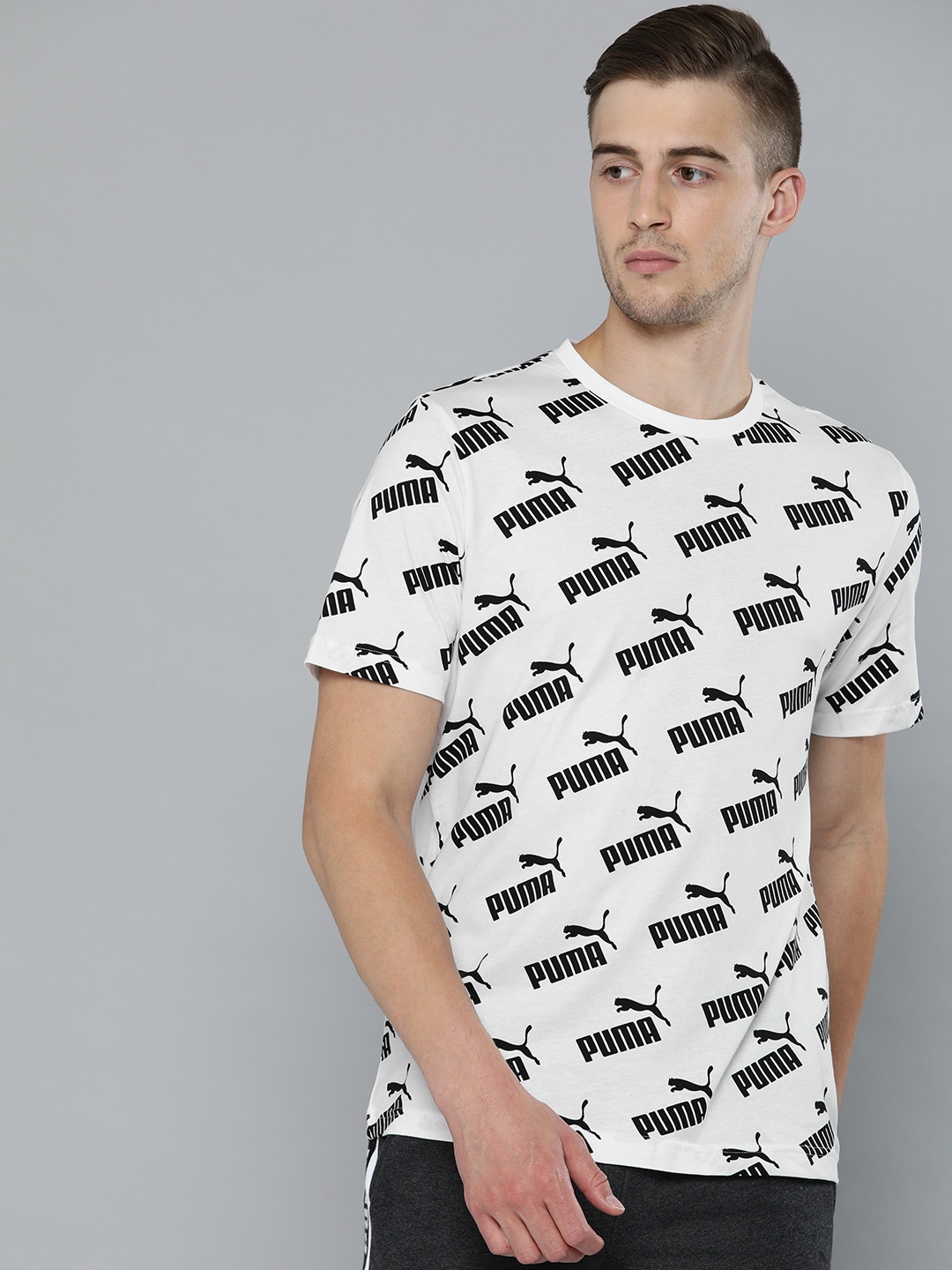 

Puma Men White Printed Relaxed Fit AMPLIFIED AOP Round Neck Pure Cotton T-shirt