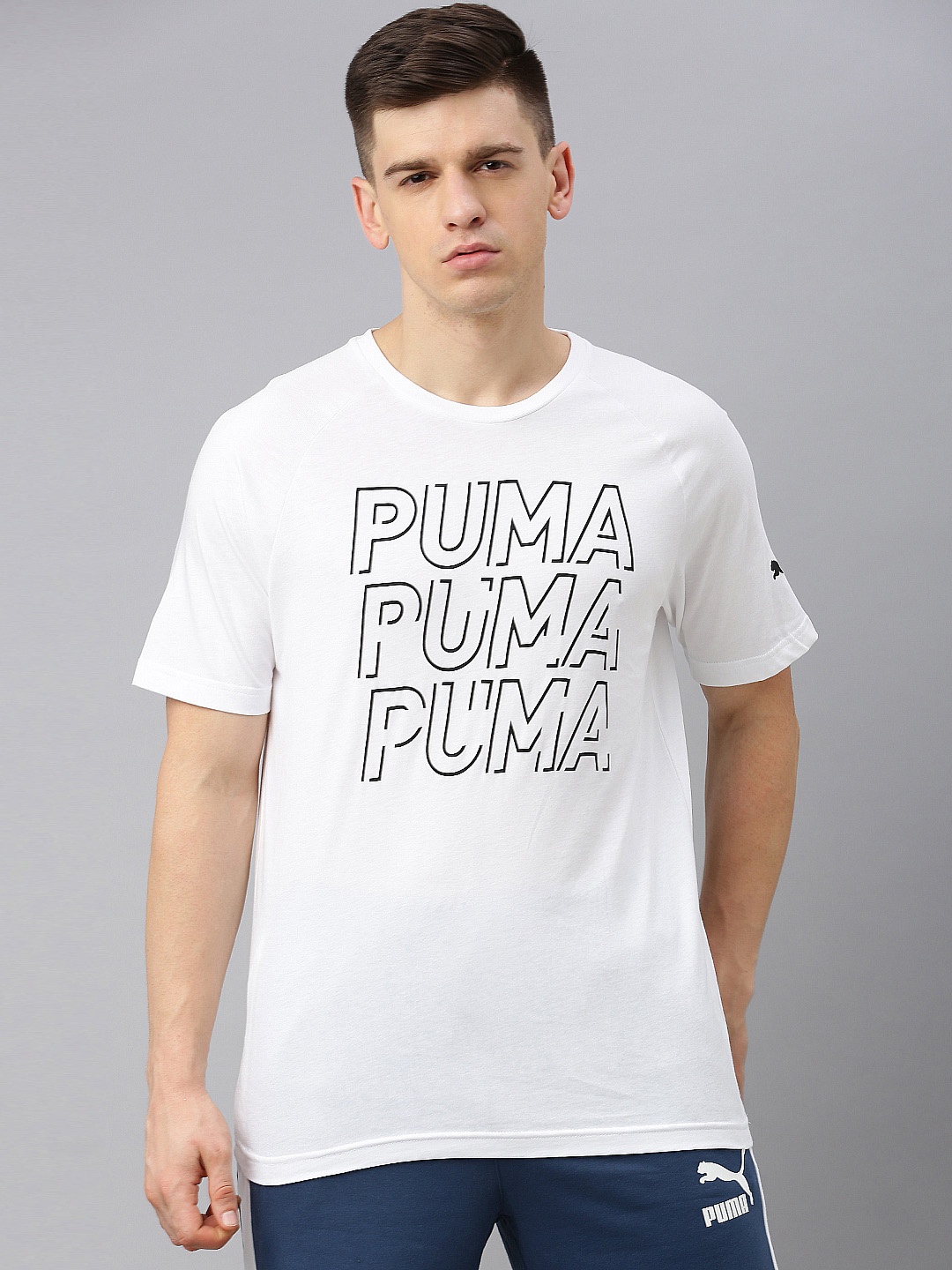 

Puma Men White Brand Logo Printed MODERN SPORTS Logo dryCELL Round Neck Pure Cotton T-shirt