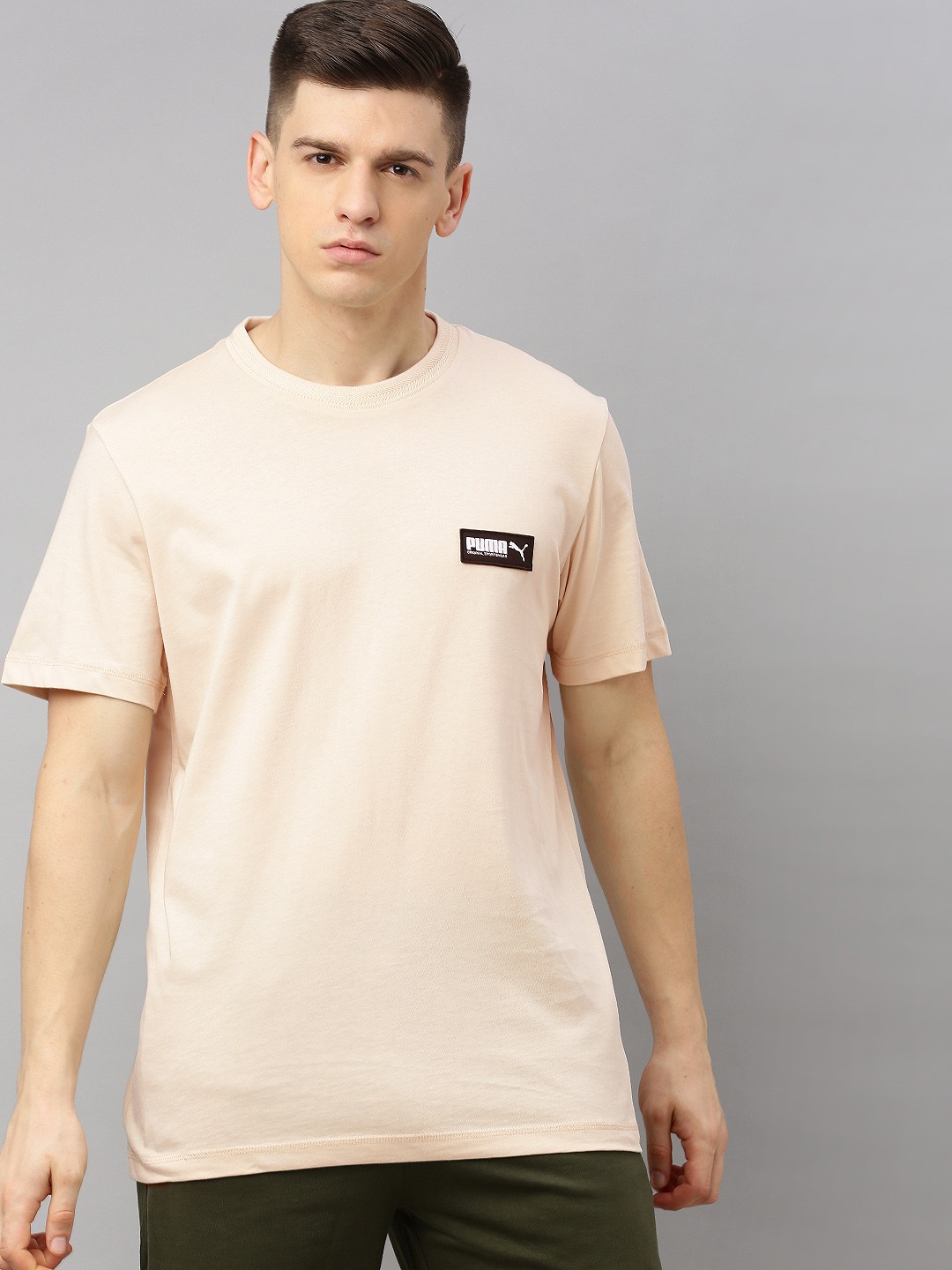 

Puma Men Pink Solid Round Neck FUSION Pure Cotton T-shirt