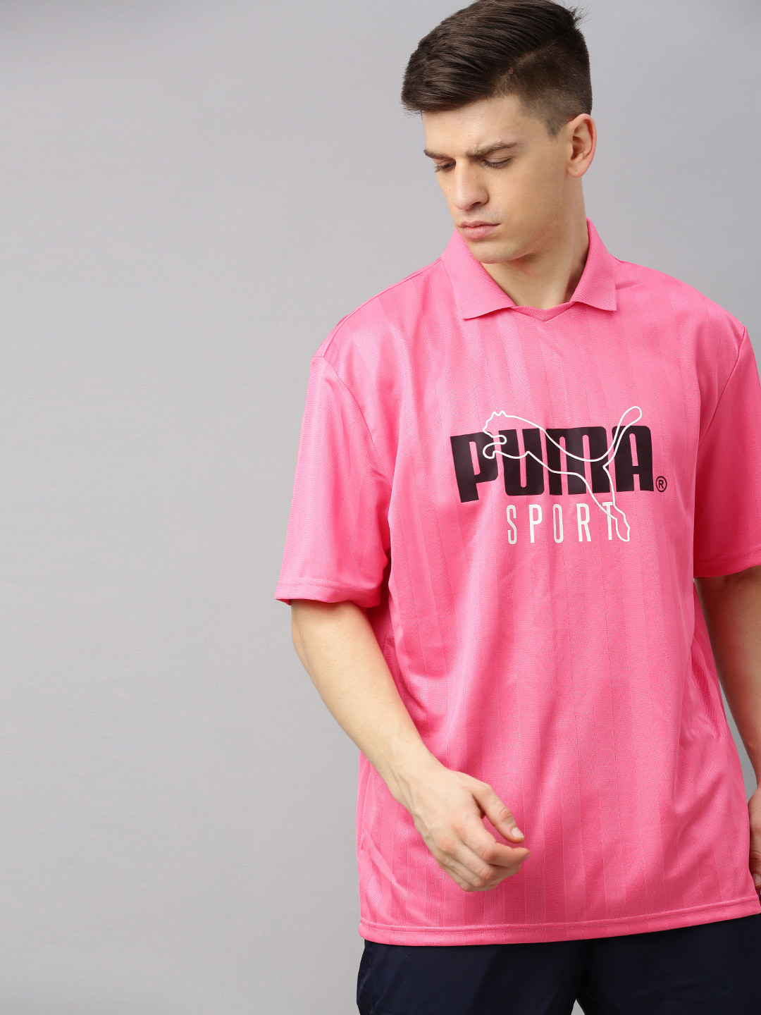 

Puma Men Pink Printed Polo Collar T-shirt