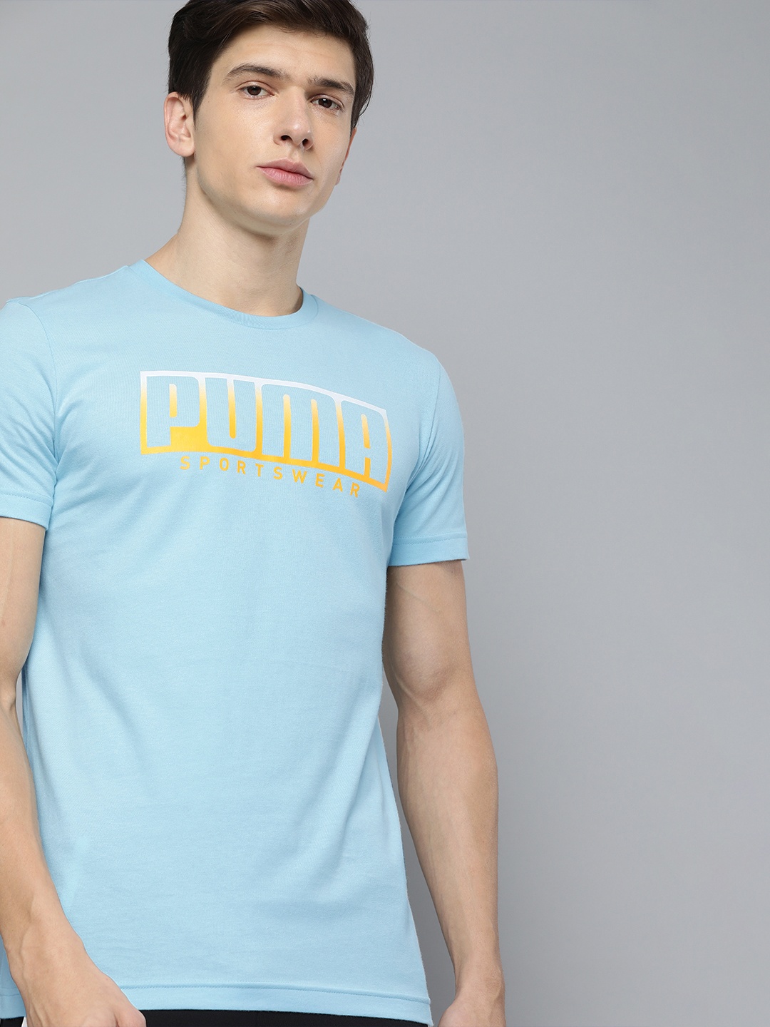 

Puma Men Blue Slim Fit Printed Round Neck Pure Cotton T-shirt