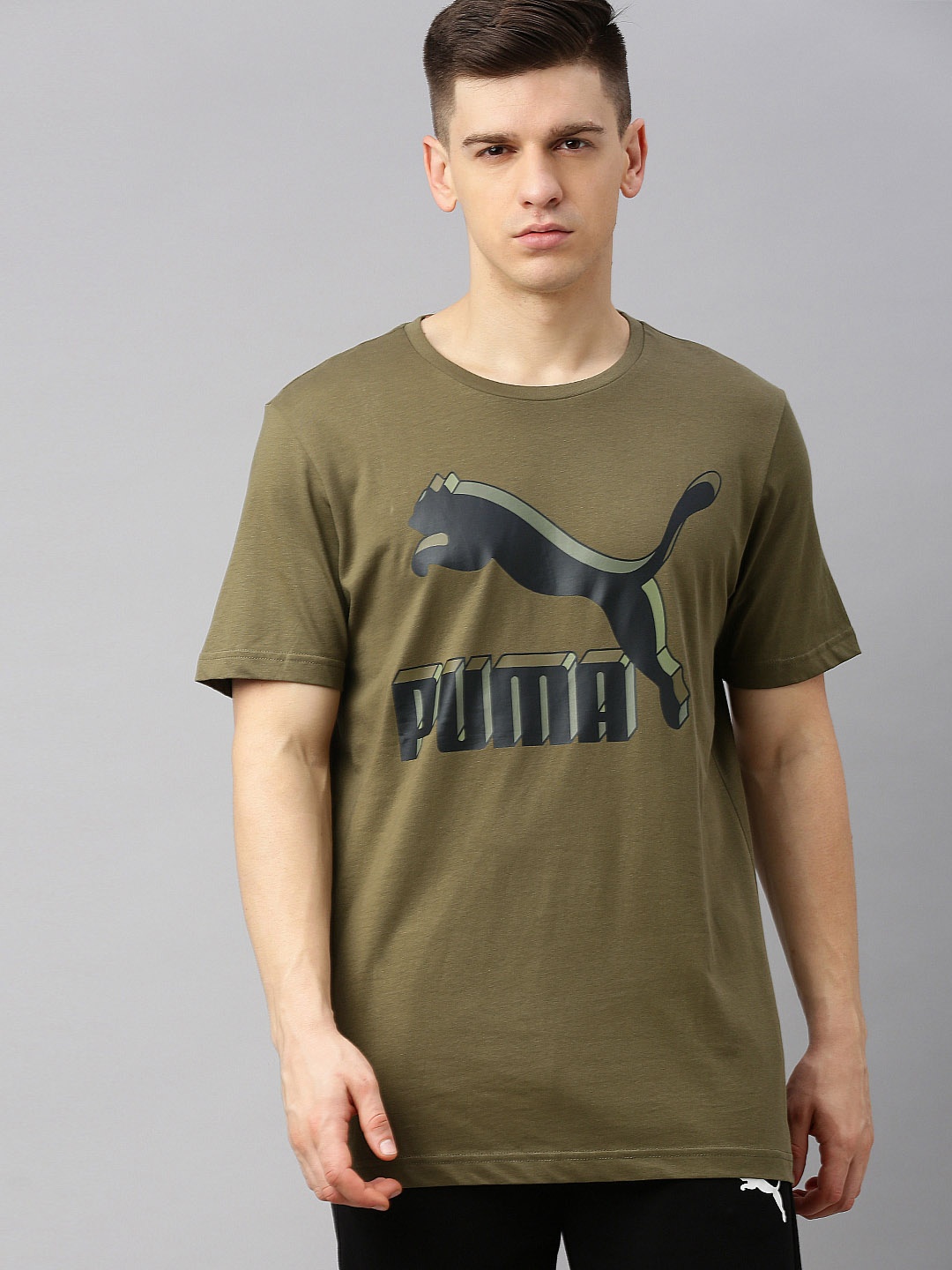 

Puma Men Olive Green Printed Round Neck Pure Cotton T-shirt