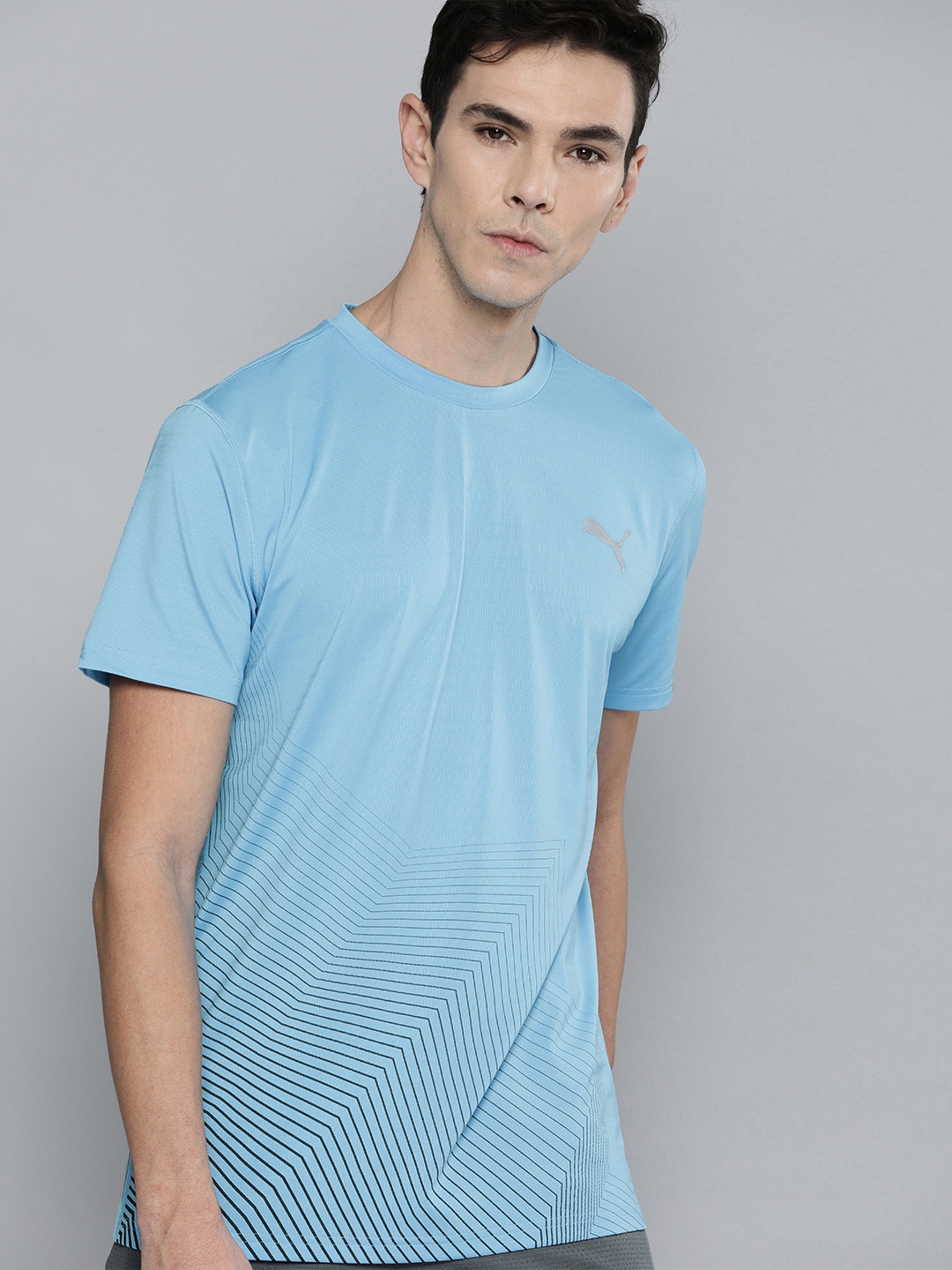 

Puma Men Blue & Grey Self Design Brand Logo Print T-shirt