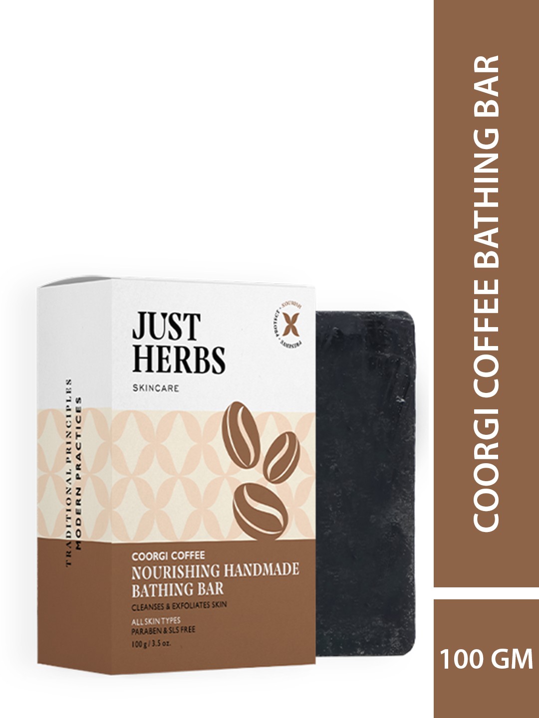 

Just Herbs Coffee Handmade Bathing Bar Soap For Women And Men - 100 g, Black