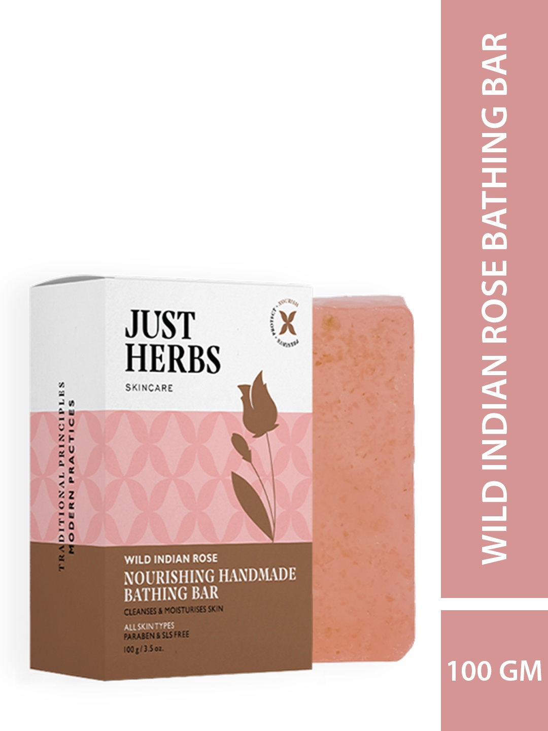 

Just Herb Rose Handmade Bathing Bar Soap For Women And Men - 100 g, Pink