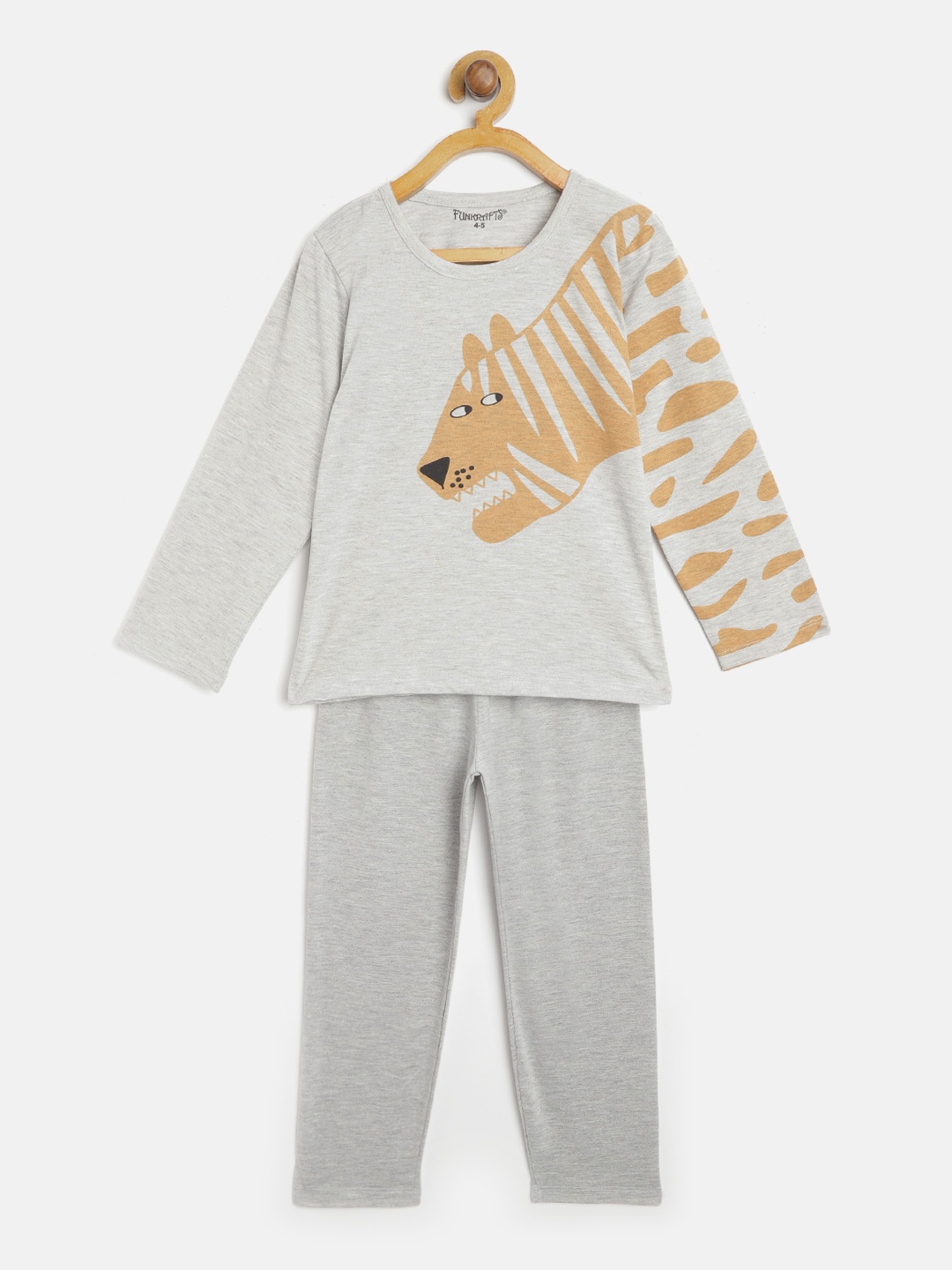 

FUNKRAFTS Boys Grey Melange & Brown Printed Night Suit