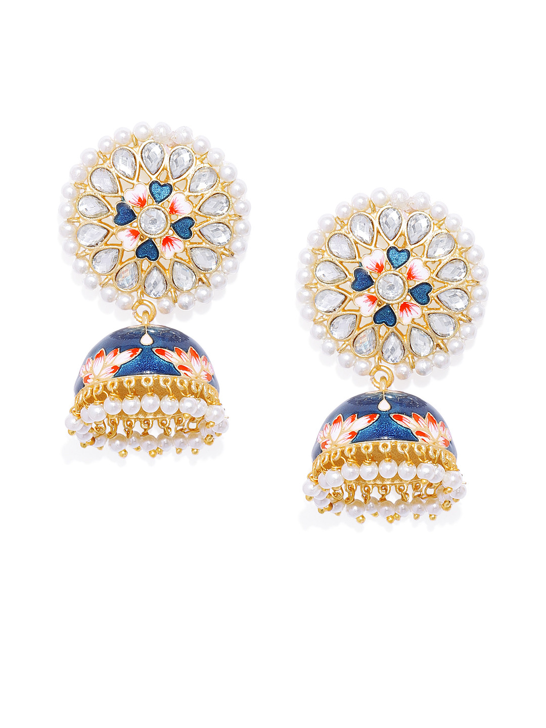 

Peora Gold-Plated Blue & Red Handcrafted Meenakari Dome Shaped Jhumkas