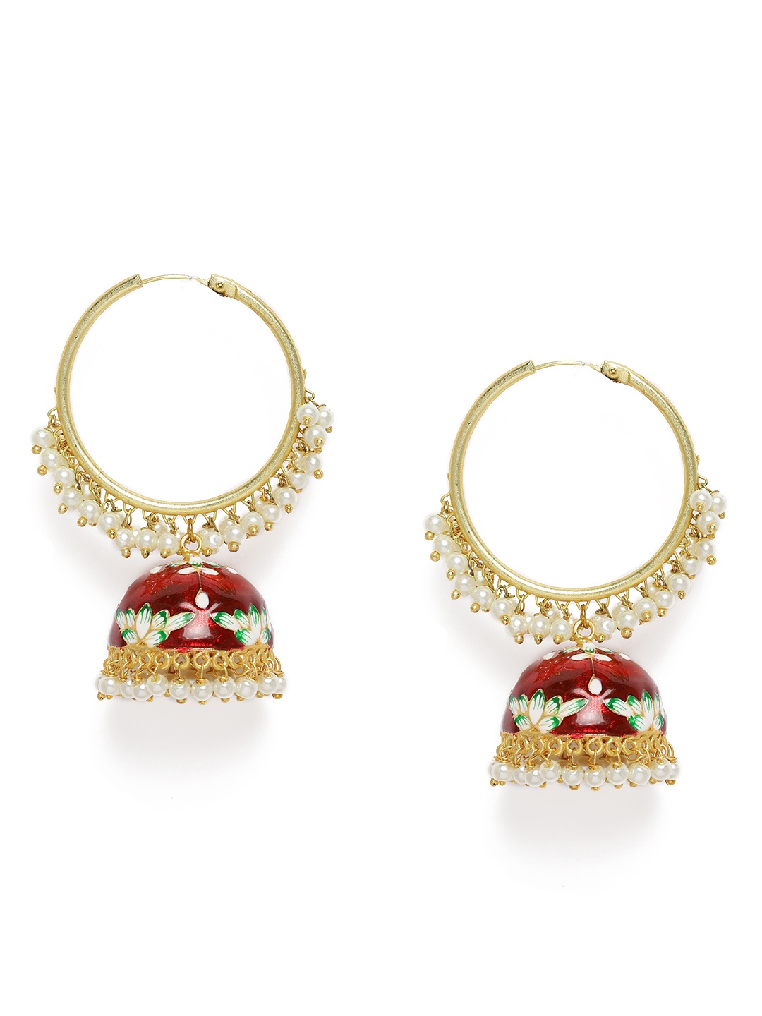 

Peora Gold-Plated & Maroon Dome Shaped Jhumkas