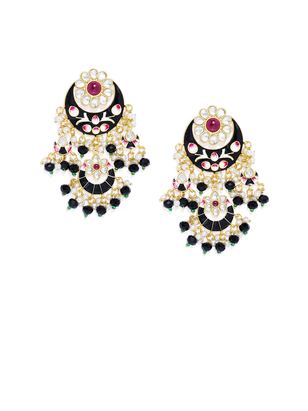 

Peora Black & Gold-Plated Meenakari Classic Drop Earrings