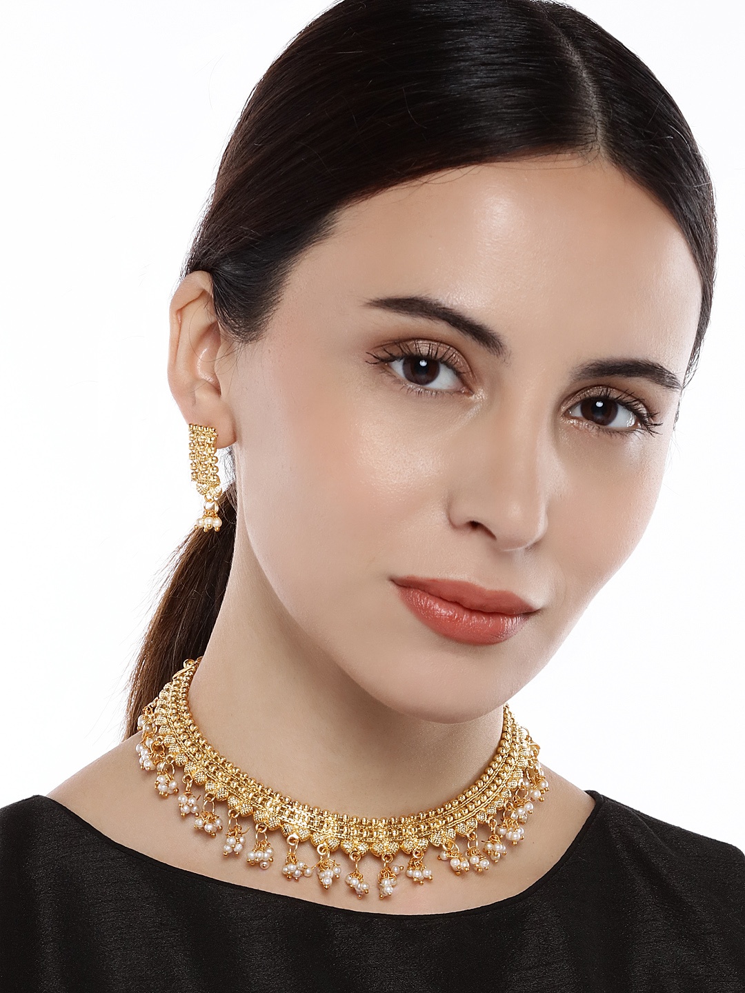 

Peora Gold-Plated Pearl Studded Traditional Jewellery Set