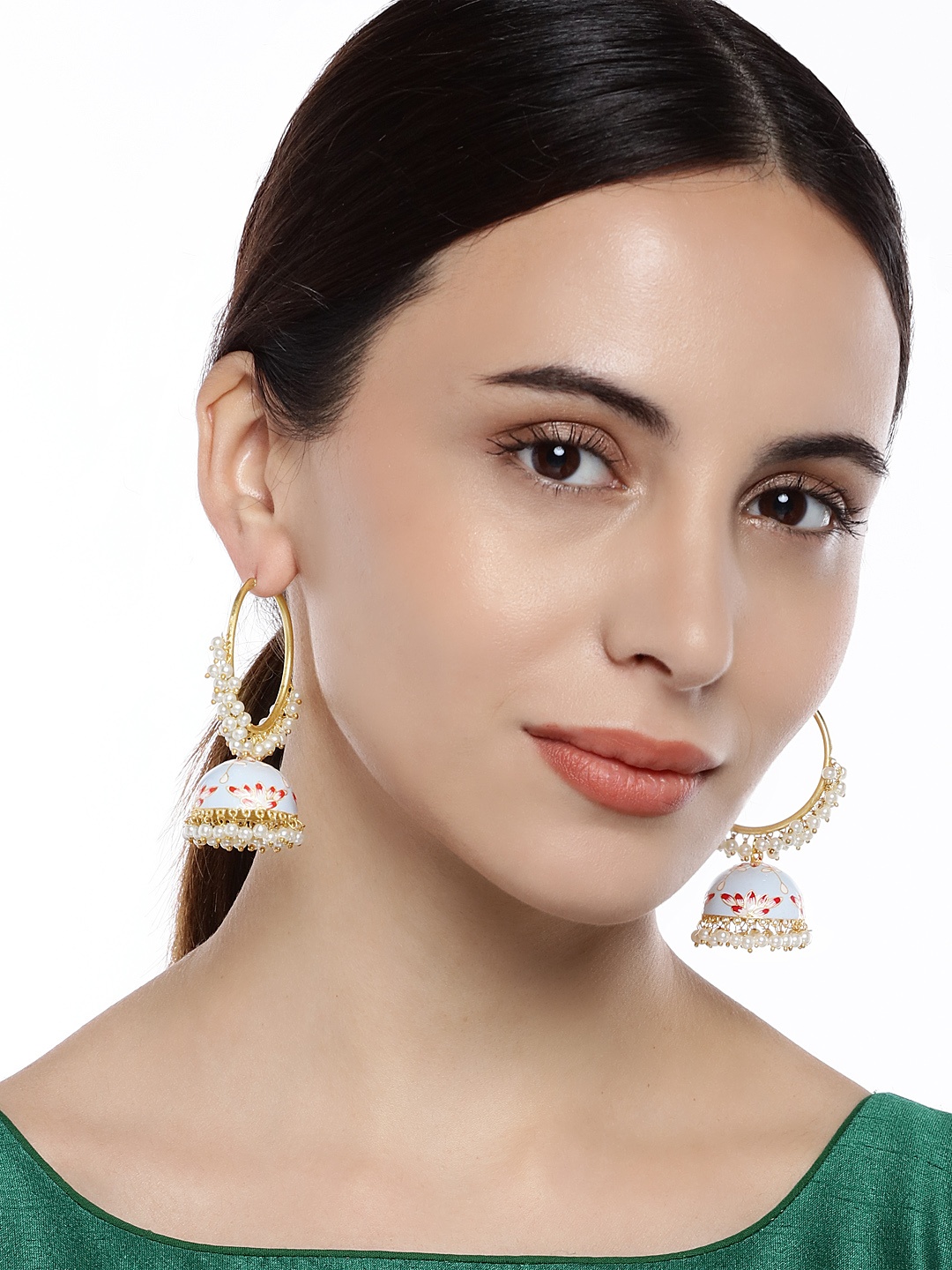 

Peora Gold-Plated & Blue Kundan Studded Dome Shaped Jhumkas