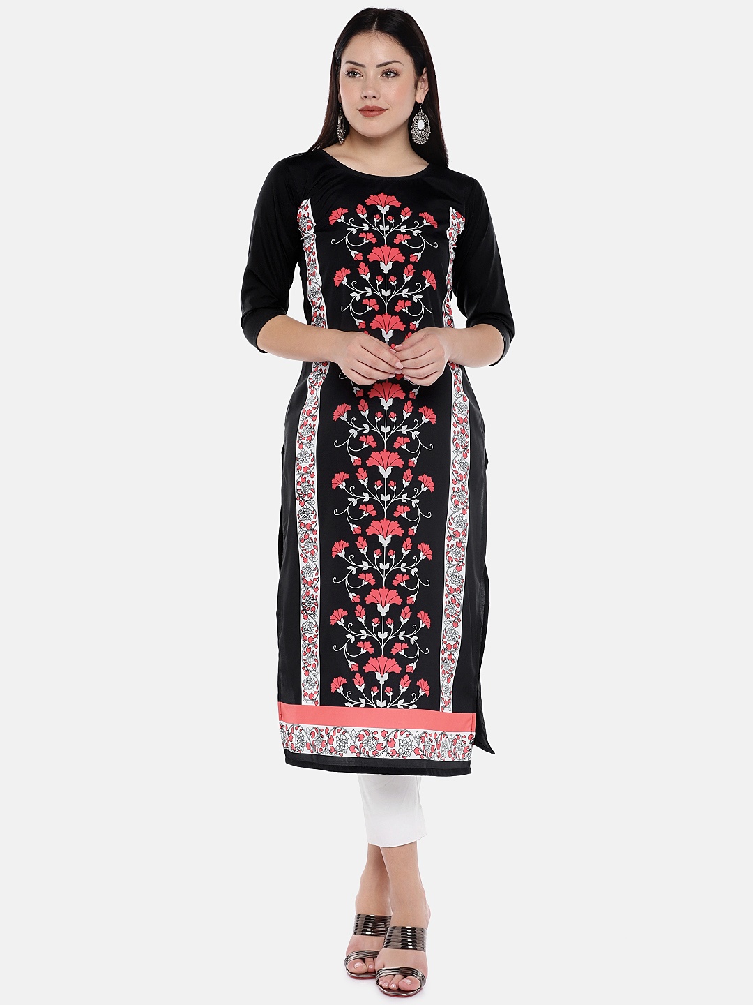 

Globon Impex Women Black & Red Printed Straight Kurta