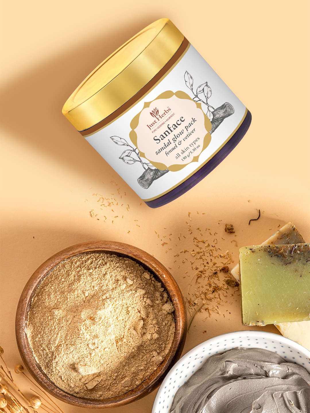 

Just Herbs Sanface Anti-Ageing Skin Tightening Sandal Glow Pack 150 g, Na