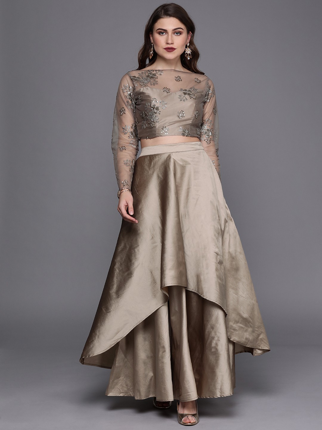 

Ethnovog Grey Made To Measure Lehenga Choli, Taupe
