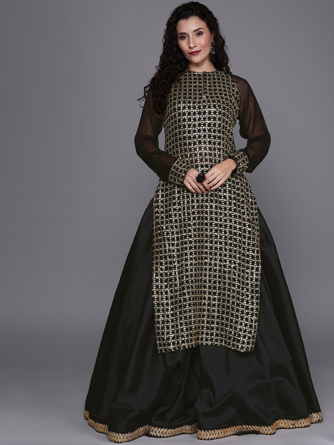 

Ethnovog Black Solid Made to Measure Lehenga Choli With Ethnic Jacket