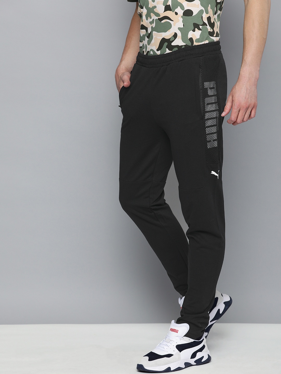 

Puma Men Black Solid Overlay Slim Fit Track Pants With Mesh Detail