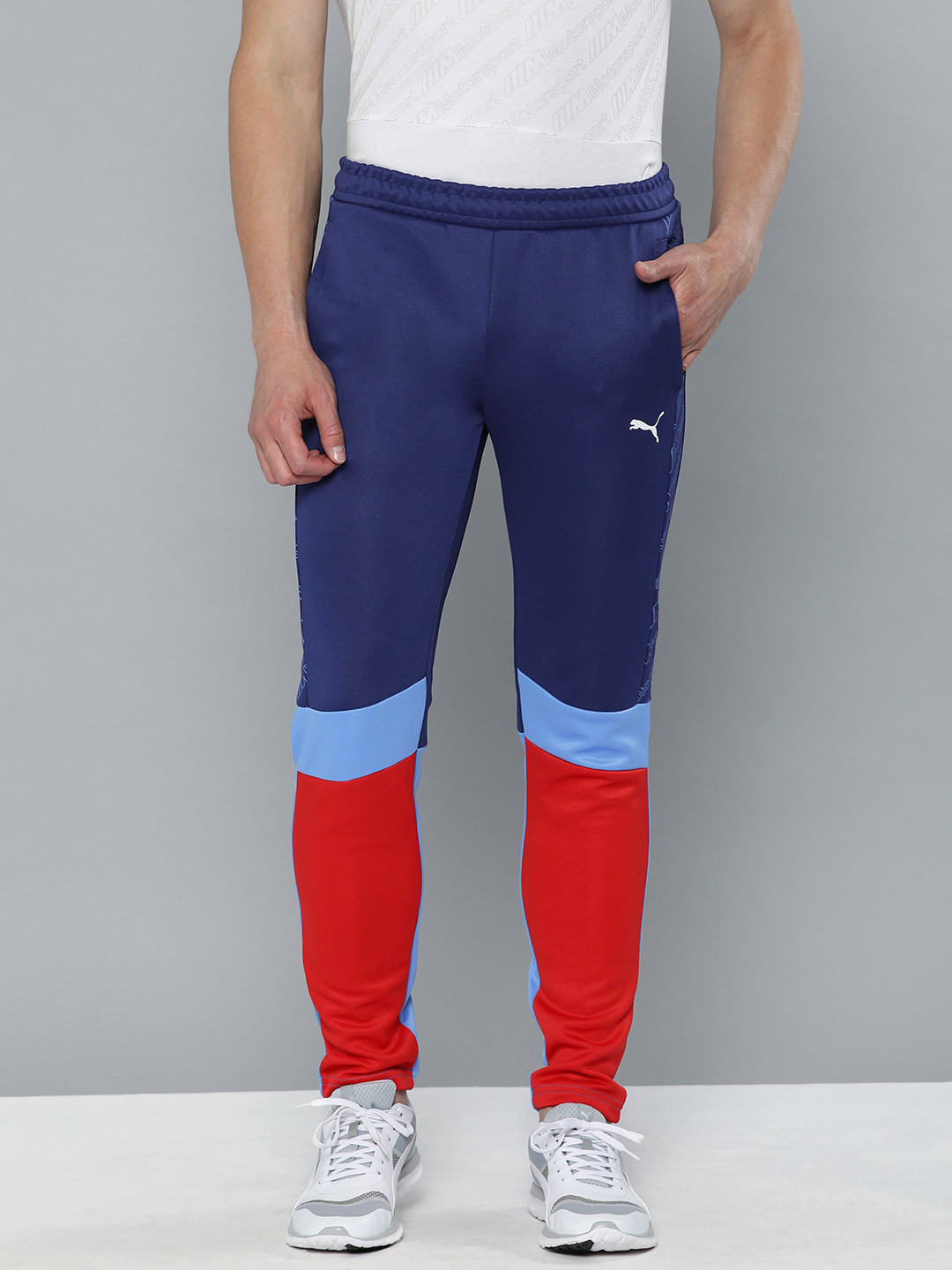 

PUMA Motorsport Men Navy Blue & Red Colourblocked Slim Fit BMW MSP Track Pants