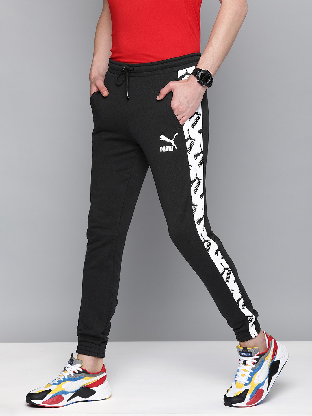 

Puma Men Black Solid Joggers With Printed Detail