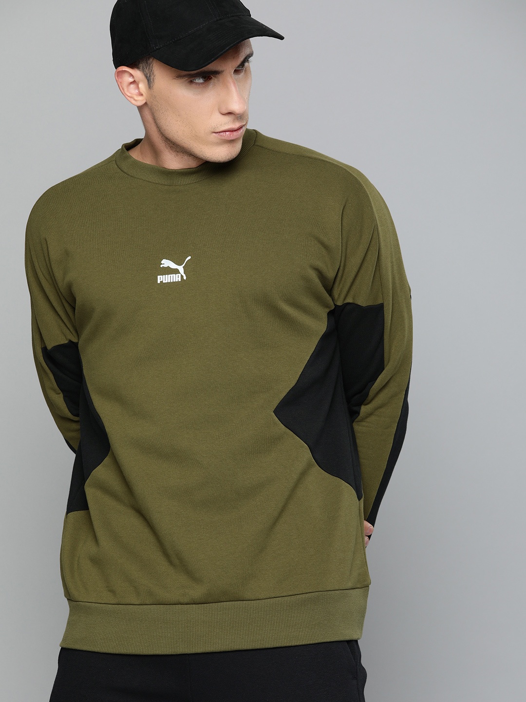 

Puma Men Olive Green & Black Colourblocked TFS Crew Sweatshirt