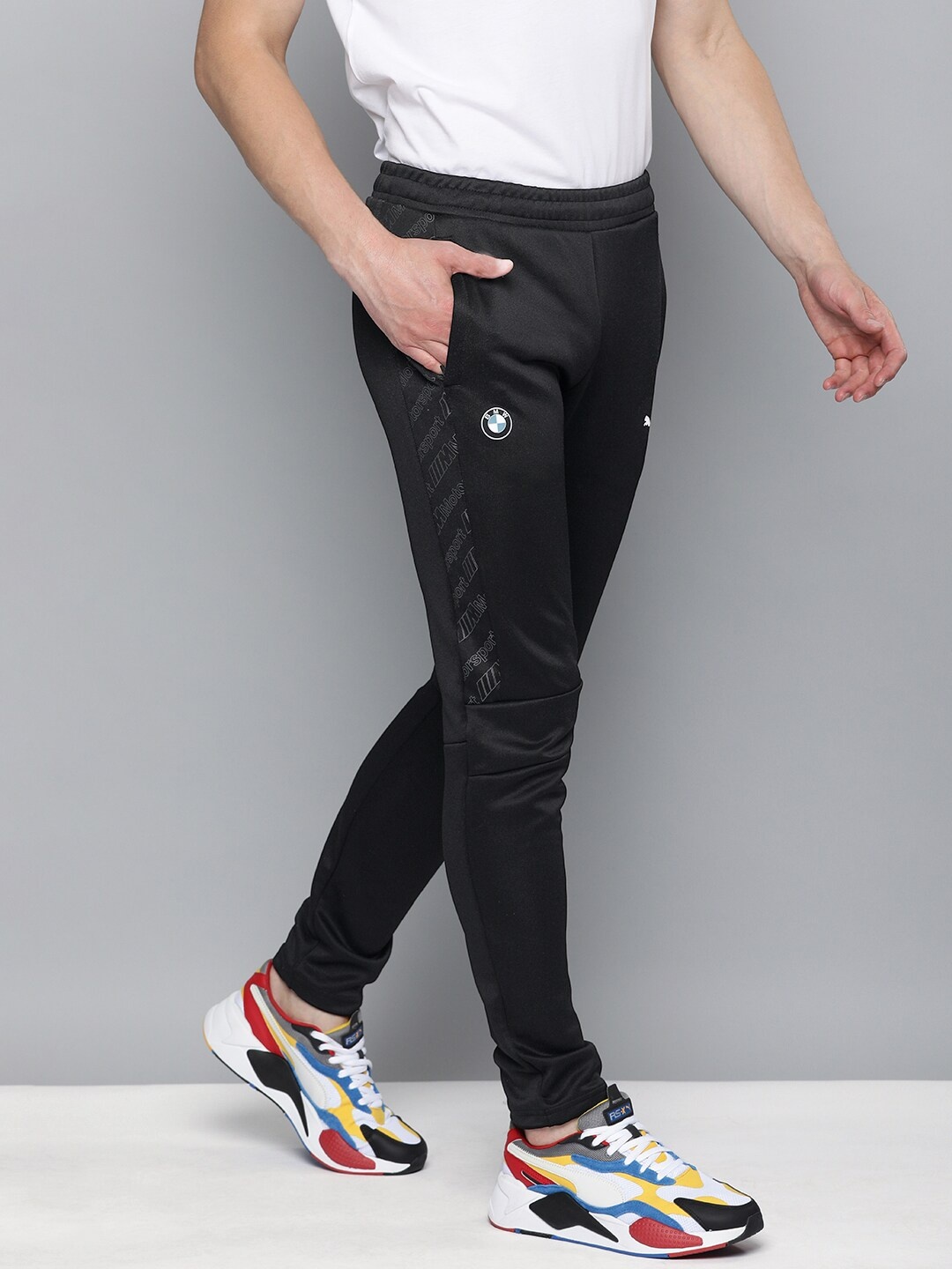 

PUMA Motorsport Men Black Straight Fit BMW MMS T7 Solid Motorsports Track Pants with Printed Detailing