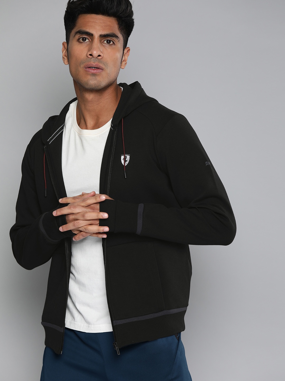 

PUMA Motorsport Men Black Solid Ferrari Hooded Sporty Track MSP Jacket