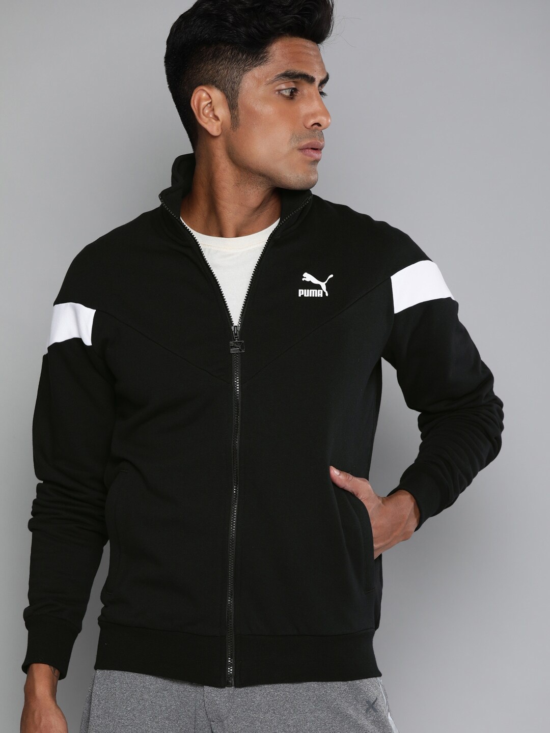 

Puma Men Black Solid Lightweight Sporty Iconic MCS Track FT Sporty Jacket