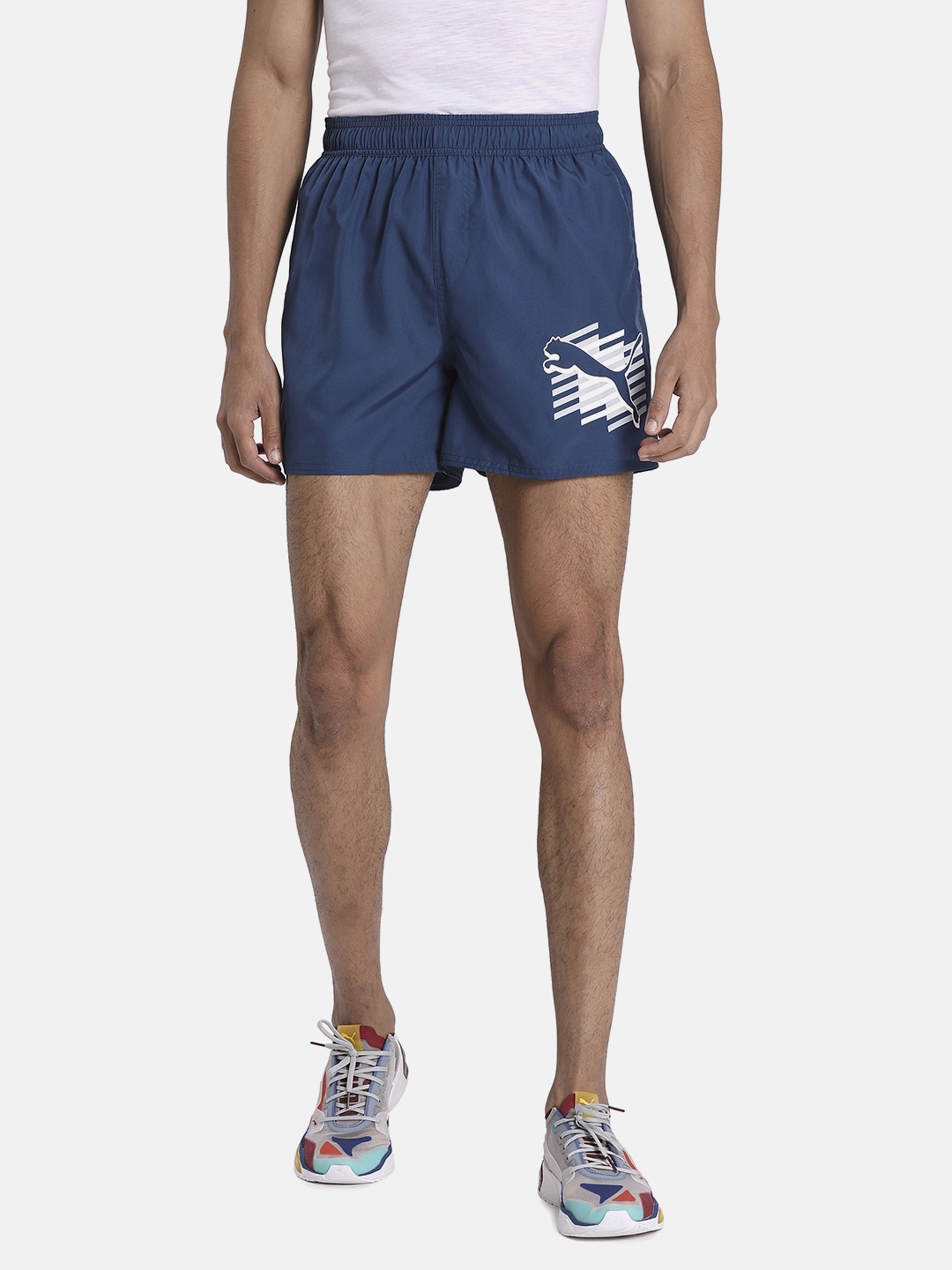 

Puma Men Navy Blue Printed Regular Fit Regular Shorts