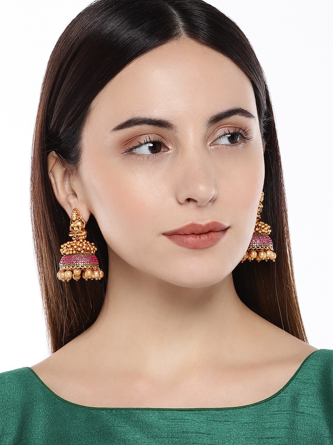 

AccessHer Gold-Toned & Pink Dome Shaped Jhumkas