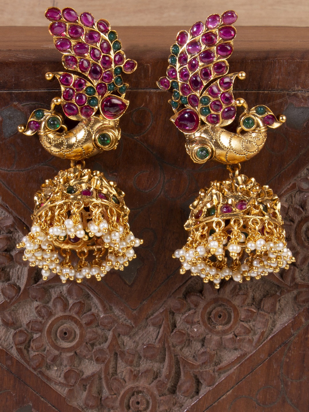 

AccessHer Gold-Toned & Pink Dome Shaped Jhumkas