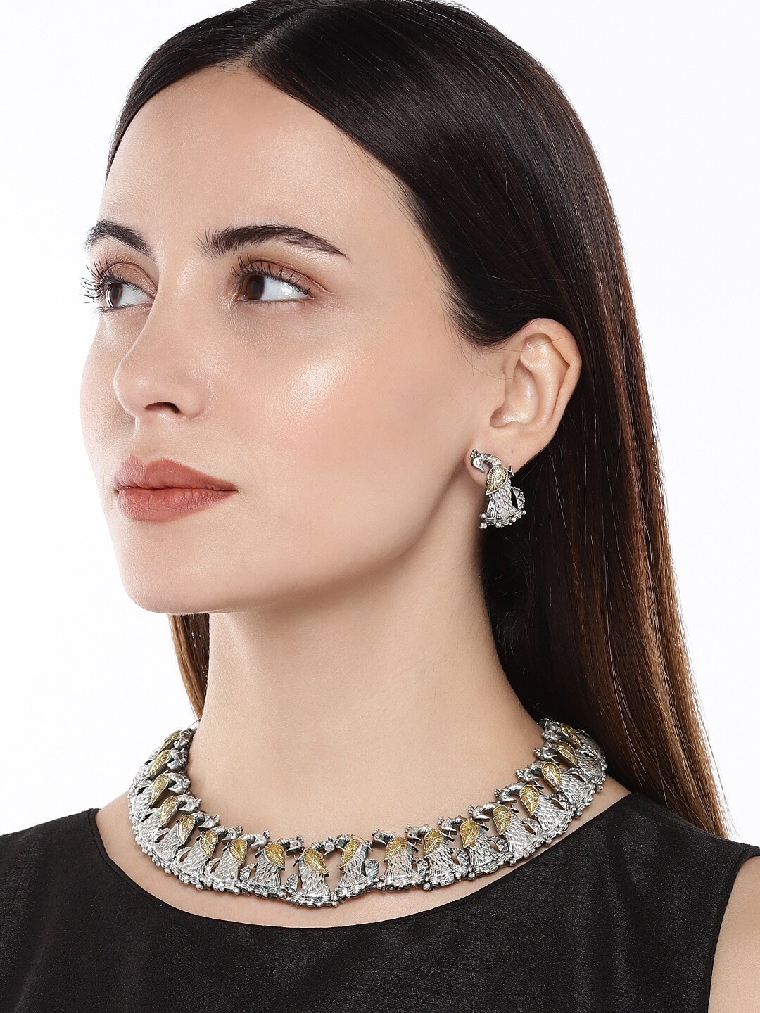 

AccessHer German Silver Dual Tone Peacock Design Jewellery Set